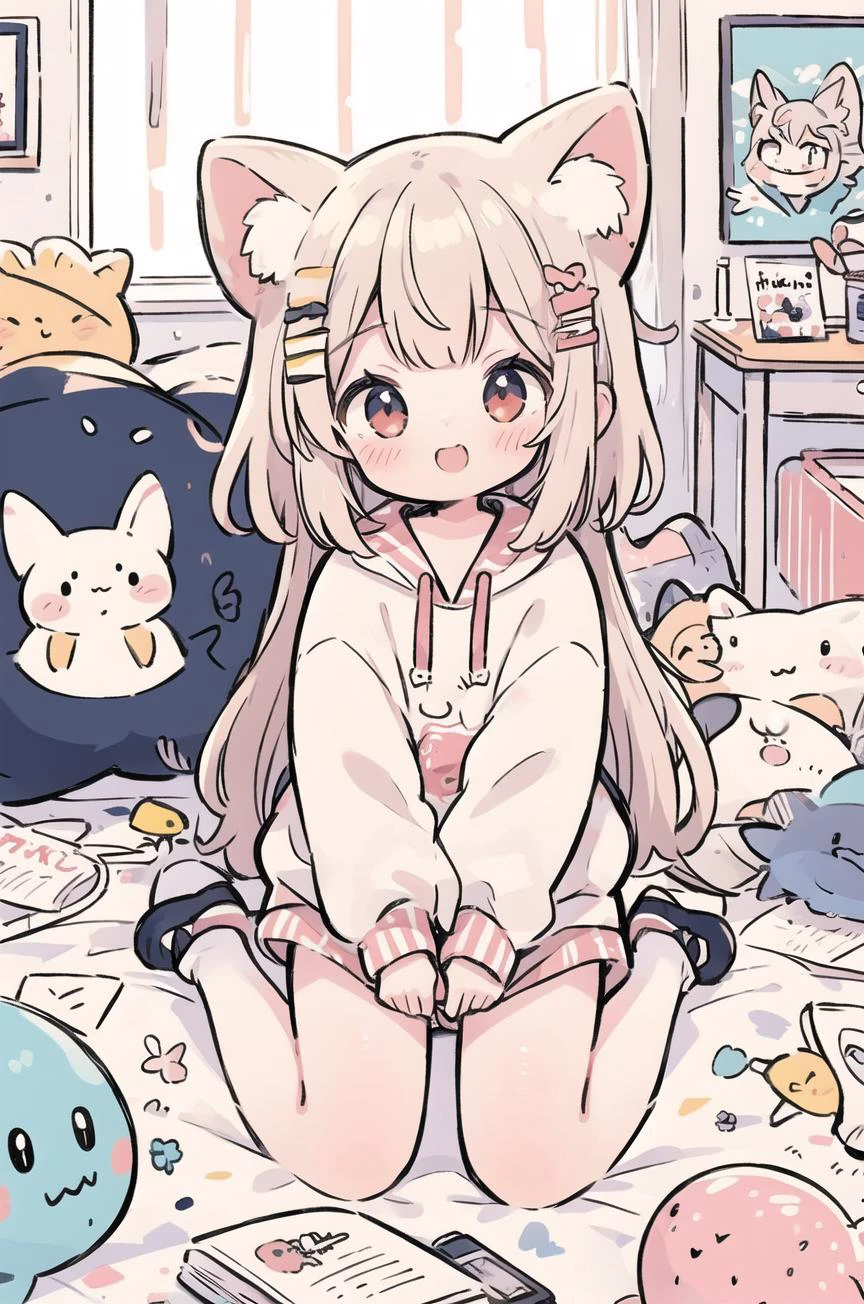 beautiful illustration, sketch, best quality, cute girl, kigurumi, petite, wariza, (messy) room, toys, happy, fanart, Akagi Miria, <lora:mjty:0.5>, <lora:COOLKIDS_MERGE_V2.5:0.3>