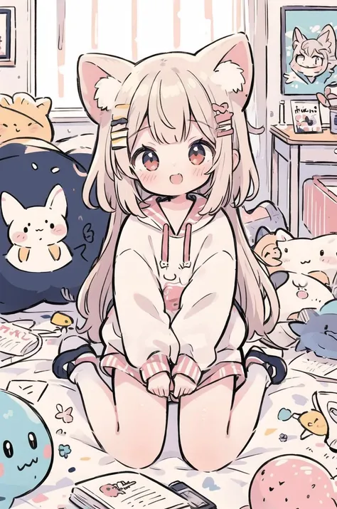 beautiful illustration, sketch, best quality, cute girl, kigurumi, petite, wariza, (messy) room, toys, happy, fanart, Akagi Miria, <lora:mjty:0.5>, <lora:COOLKIDS_MERGE_V2.5:0.3>