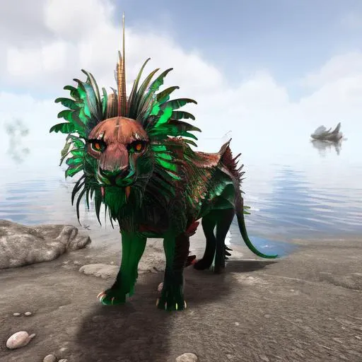 <lora:ShadowMane:1>, full body, lion, fish, hybrid, feathers, finds, feral, simple background, detailed body, detailed big eyes, chibi, looking at viewer, imminent explosion, monochrome,