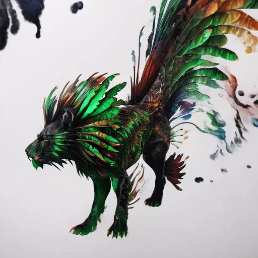 <lora:ShadowMane:1>, full body, lion, fish, hybrid, feathers, finds, feral, simple background, detailed body, detailed big eyes, chibi, looking at viewer, imminent explosion,, <lora:zyd232_ChineseInkStyle_v1_0:1>, ink splash, ink work, ink drawing, zydink, ink sketch, (ink art, ink illustration, ink, rough:1.4), flowing into ink, swirling ink, colorful, multicoloured, ((abstract)), (flowing lines, ink hair flowing over, made of ink),<lora:more_details:0,5>,