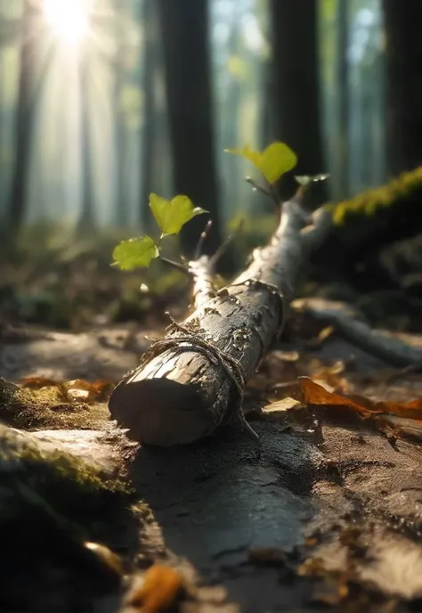 (stickXL:1.4), one stick to rule them all, a mysterious photo of a common branching wooden flimsy (stick:1.5) made out of gold in a diamond veil laying in a forest, masterpiece, epic, atmospheric, cinematic, shadow play, perfect composition, serene mood, longing, unbelievable, unique, forgotten, sss, caustics