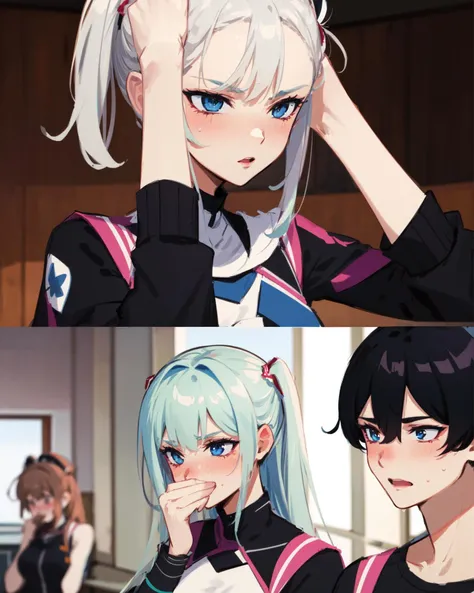 best quality, masterpiece, comic, multiple girls,1boy, gfmeme, blush, <lora:gf_meme_v1:0.7>