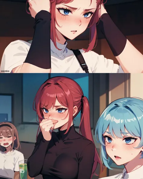best quality, masterpiece, comic, multiple girls,1boy, gfmeme, blush, <lora:gf_meme_v1:0.7>