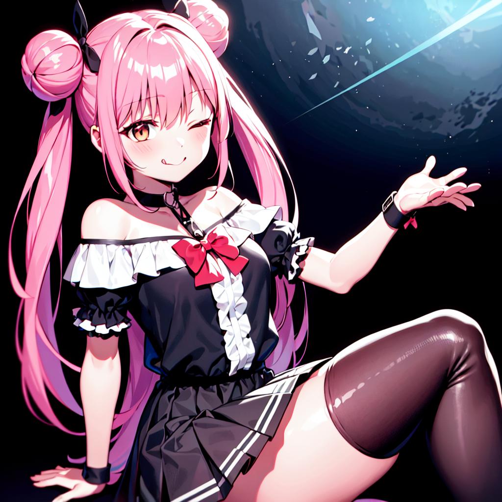 Anime girl with pink hair and black dress posing for a picture - SeaArt AI