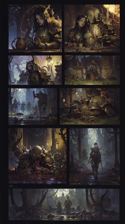 (best quality, masterpiece, ultra-detailed:1.2),close up, ((crazy eyes, glowing eyes)), extreme detail, 2girls, yuri couple, kissing,abo, horror,,  seductive smile, horns, tail, ,curvy mature body, (blood on face, blood on clothes),((power armour. armored glowes)),((glowing, armor, spikes, teeth, monster, dirty, tentacles, pus, pimples, crack)) , best quality, truenurgle,black long curly hair,grey eyes, aestheticism, young, , oil painting,post-impressionist,well,indigo lighting,COOL, <lora:truenurgle:0.95> , horror /(theme/) <lora:abo-10:0.6> <lora:ClothingAdjuster3:-1>, dark , creepy , blood , monsters , by Jason Engle , Carlos Huante , Charlie Bowater , Simon Lee , Brom, (Surrealism), dreamlike , distorted , abstract , symbolic