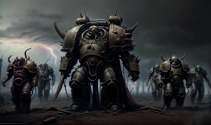 ((Black Legion)), (((Chaos Space Marines))), (((Heresy))), ((Abaddon the Despoiler)), (Eye of Terror, Siege of Terra, Golden Throne:1.3), (((Chaos Undivided))), (corrupted, traitor, sinister:1.4), ((grimdark, atmospheric, dark fantasy)), (dusk, shadows, low-light:1.2), (Adrian Smith, John Blanche:1.3), (Warhammer 40,000 style), (Artstation, DeviantArt:1.1), (digital painting, 3D model, hyper-realistic:1.5), (low-key lighting, high contrast, intricate armor details:1.4)
, ((best quality)), ((masterpiece:1.4)), (extremely detailed), (8k, high quality, cinematic, hyperrealistic, illustration, absurdres, )ctane render, fantastic realism, vibrant color, high detail, rich textures, high-resolution, depth-filled, polished, consistent style, innovative design, perfect proportions, properly aligned features, precise, harmonious colors, soft lighting, creative, fluid movement, intricately detailed, dynamic perspective, balanced composition, 3-dimensional, natural posing, high contrast), <lora:wowifierXL:0.3>