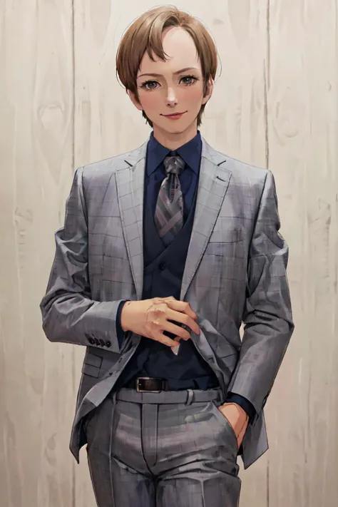 (best quality, masterpiece, RAW photo,ultra-detailed:1.2), <lyco:GoodHands-beta2:1.0>,looking at viewer, smile,1girl,
<lyco:Saul:0.95>Saul,GS-Girlish:1.8, formal suits, formal pants, GS-Womanly:1.3