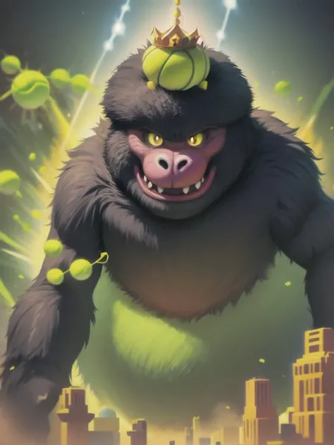 a tennis ball monster ,tennis ball, king kong, chalk digital art, fantasy, magic, trending on artstation, ultra detailed, professional illustration by Basil Gogos
