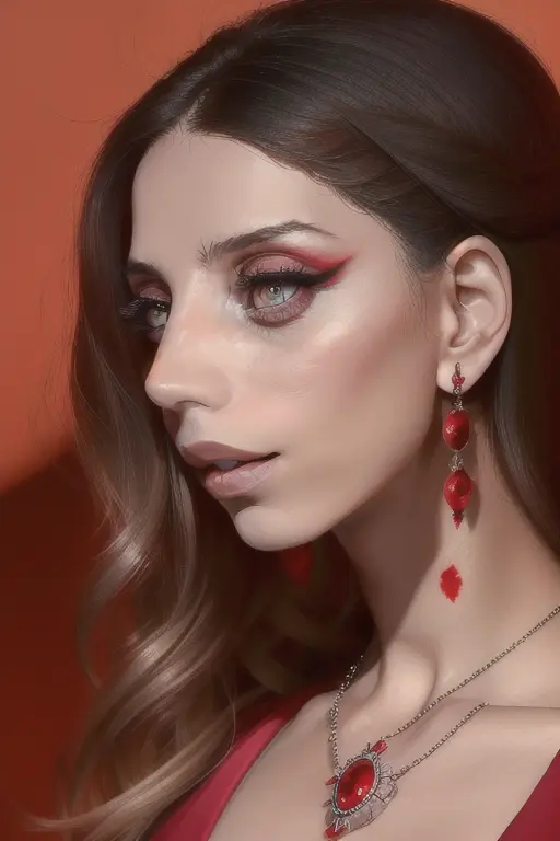 lora_sarafyan_girl, <lora:lora_sarafyan_girl_01:1>, a woman with a red dress and a necklace, red eyeshadows, with symmetrical facial features, medium closeup,