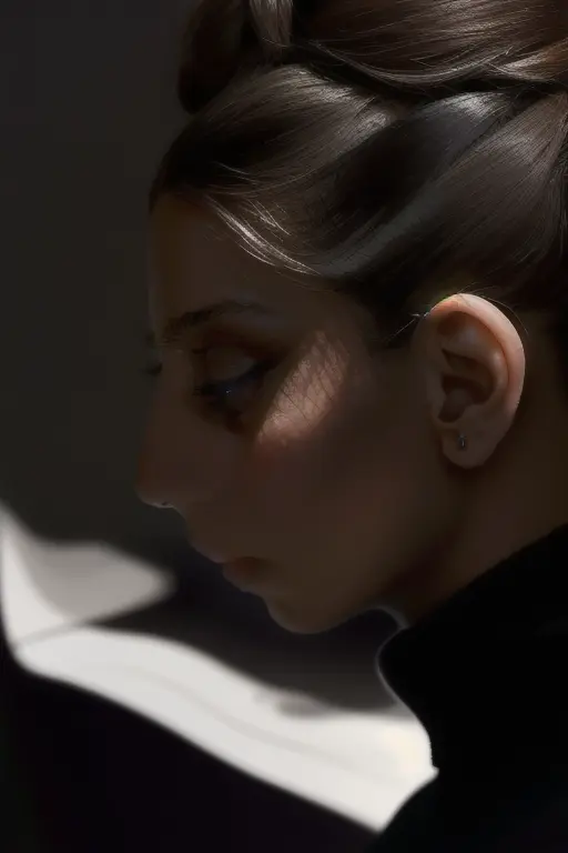 lora_sarafyan_girl, <lora:lora_sarafyan_girl_01:1>, a woman in a black sweater and bun, profile, medium shot,