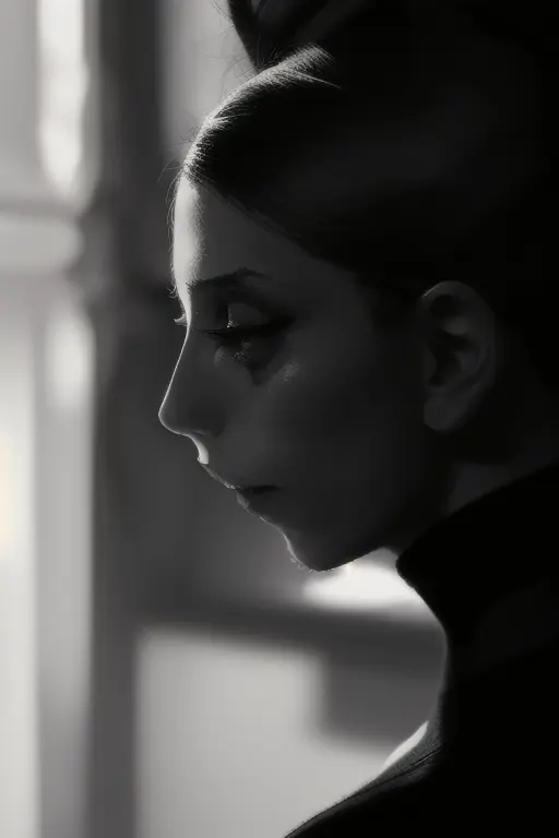 lora_sarafyan_girl, <lora:lora_sarafyan_girl_01t:1>, a woman in a black sweater and bun, profile, medium shot,