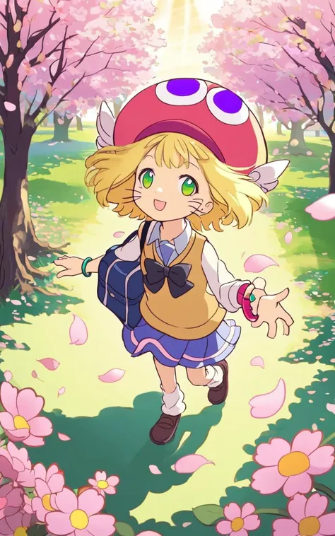 A girl in a hat and dress walking through a field of flowers - SeaArt AI