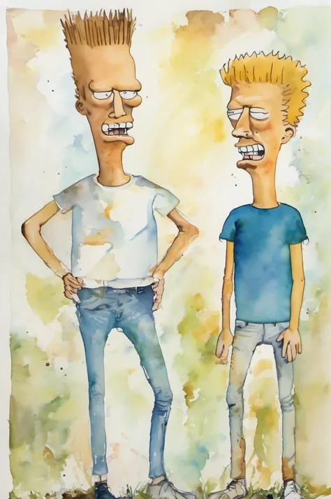 beavis and butthead <lora:watercolor_v1_sdxl:1>