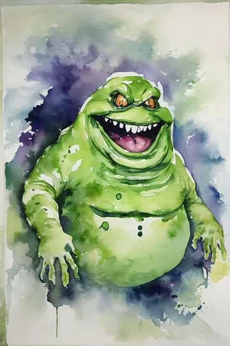 slimer from ghost busters   <lora:watercolor_v1_sdxl:1>