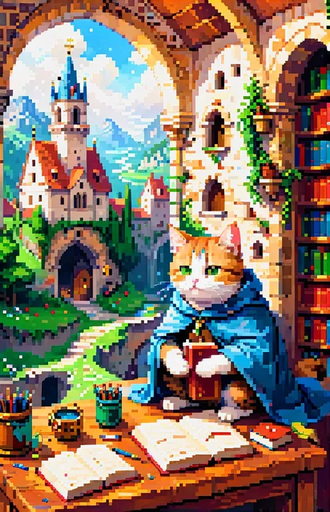DRAWING, painting <lora:watercolor_v1_sdxl:0.75>, <lora:xl_more_art-full_v1:0.8>, <lora:Dreamyvibes:0.95> Dreamyvibes,medival library, medival monastery, cat, european, cat monk writing book, <lora:add-detail-xl:2>