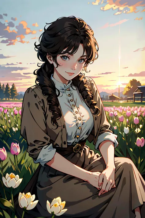 ((ultra detailed, masterpiece, absurdres))
<lora:RDR2MaryBeth:0.8>
RDR2MaryBeth, 1girl, drill hair, brown hair, looking at viewer, in a field of tulips, golden hour, elegant dress, smiling, sitting