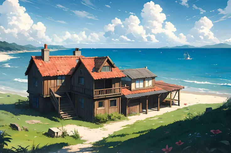 absurdres, high quality,island,cloud, scenery,arch,wood,outdoors,field,cloudy sky,wallpaper,ocean,huge filesize,,highres,original,,c4 art, building,