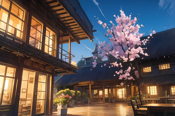 3d,building,window,game cg, sakura,scenery,,shuu illust,city lights,thatched roof,city, highly detailed,ship,shoal,,rose,room,day,blue sky,