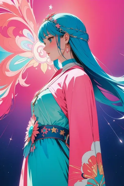 1girl, masterpiece 3d blender render, intricate background, side-profile of a ("Mocking Doppelganger":1.3) , it is very Delightful and [Pop:Breathtaking:19], fantasy, ethereal, DayGlo pink aura simple Turquoise and Coral background, winter field with Olive, Stars in the sky, soft focus, dark art, [ (stylized by Rudy Siswanto:0.7) , (Aristarkh Lentulov:1.3) :4], Screen print, Joyful, Grindhouse, specular lighting, Depth of field 270mm, Velvia, Paint splotches, Amaranth power aura, Pixabay, High quality, dreamlike, simplistic
