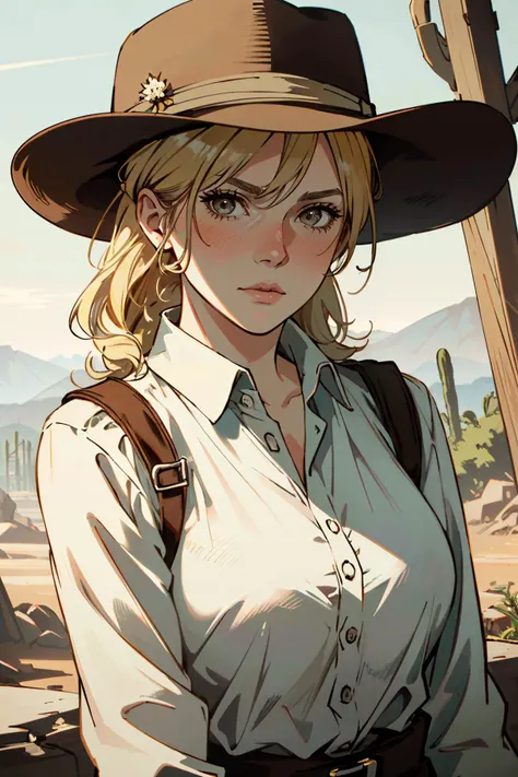 ((ultra detailed, masterpiece, absurdres))
<lora:RDR2Sadie:0.8>
RDR2Sadie, 1girl, blonde hair, brown eyes, looking at viewer, desert, noon, intense and shimmering sunlight