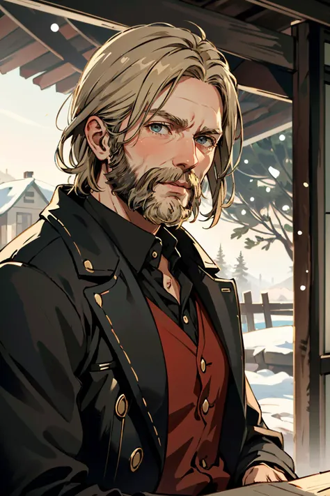((ultra detailed, masterpiece, absurdres))
<lora:RDR2Micah:0.7>
RDR2Micah, 1boy, blonde hair, beard, looking at viewer, portrait, Snowy village at twilight, warm light, cozy and inviting