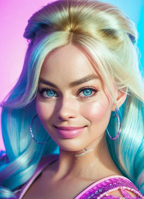 sksbarbie, smile, background fantasy city, epic (photo, studio lighting, hard light, sony a7, 50 mm, matte skin, pores, colors, hyperdetailed, hyperrealistic), <lyco:Margot RobbieV2:1.3>