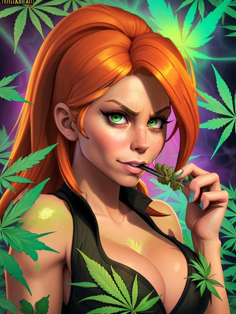 LucasArts Game Style,
madivy is poison ivy, ( marijuana elemental:1.3), flirty smile, entrancing stare, smoking a joint,