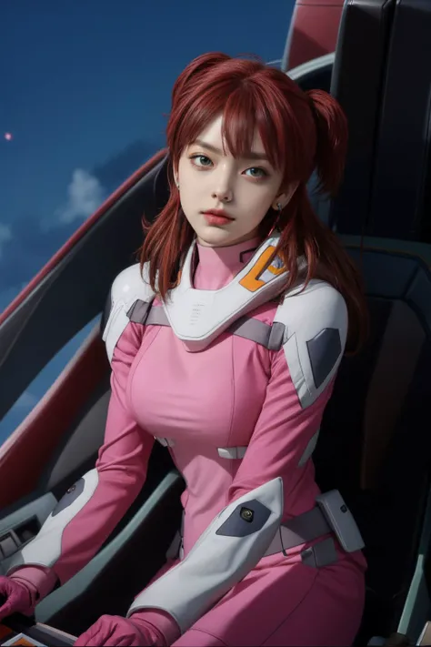 masterpiece, best quality, absurdres, nena trinity <lora:Nena_Trinity_v2.0:0.9>, 1girl, yellow eyes, red hair, (freckles:0.7), earrings, medium breasts <lora:breastsizeslideroffset:0.2>, pink bodysuit, bodysuit, pink gloves, BREAK nice hands, perfect hands, <lora:GoodHands-beta2:0.8>, beaufitul hand, beautiful finger, BREAK (cockpit:1.3), starry sky, tele shot, (perfect anatomy), cowboy shot, [Cinematic lighting|Volumetric Lighting], looking at viewer,  <lora:add_detail:0.9>