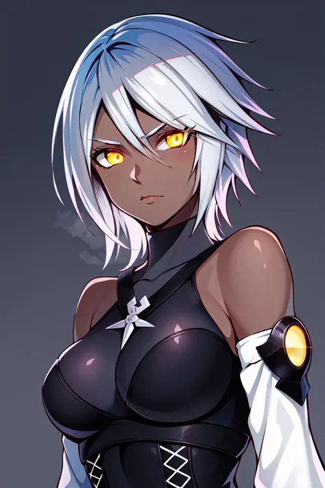 aqua \(kingdom hearts\), 1girl, absurdres, aura, bad id, corruption, dark-skinned female, dark aura, dark skin, detached sleeves, glowing, glowing eyes, grey background, grey hair, yellow eyes, highres, kingdom hearts, kingdom hearts iii, looking to the side, serious, short hair, solo, upper body
<lora:aqua:0.60>