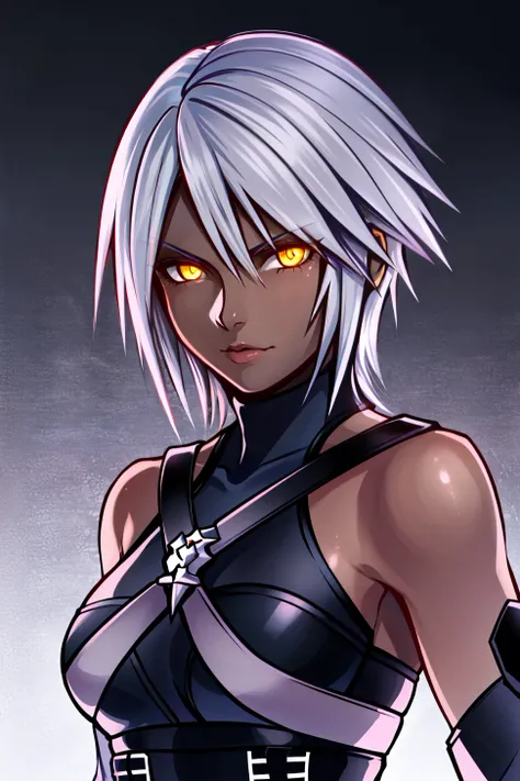 aqua \(kingdom hearts\), 1girl, absurdres, aura, nomura tetsuya, corruption, dark-skinned female, dark aura, dark skin, detached sleeves, glowing, glowing eyes, grey background, grey hair, yellow eyes, highres, kingdom hearts, kingdom hearts iii, looking to the side, serious, short hair, solo, upper body
<lora:aqua:0.60> <lora:nomura_tetsuya:0.3>