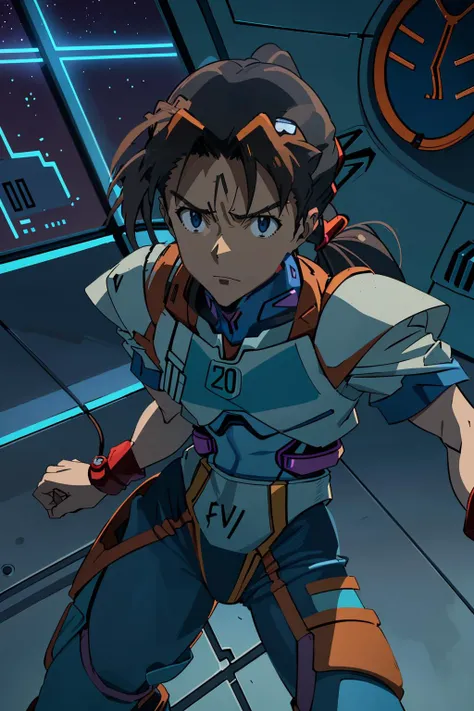 1boy, fei fong wong, (teenage boy, male:1.3), (eva pilot, wearing a full plugsuit:1.6), brown hair, ponytail, full body, in NERV command center, (masterpiece) (best quality) (detailed) (8k) (wallpaper) (cinematic lighting) (sharp focus) (intricate), (masterpiece:1.2) (best quality) (8k) (HDR) (cinematic lighting)<lora:fei_fong_wong_style_agnostic:1> <lora:rebuildOfEvangelion_v20:1>
