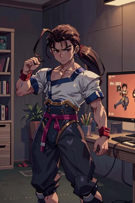 1boy, fei fong wong, (teenage boy, male:1.3), brown hair, ponytail, full body, in NERV command center, (masterpiece) (best quality) (detailed) (8k) (wallpaper) (cinematic lighting) (sharp focus) (intricate), (masterpiece:1.2) (best quality) (8k) (HDR) (cinematic lighting)<lora:fei_fong_wong_style_agnostic:1> <lora:cutemix5:1>