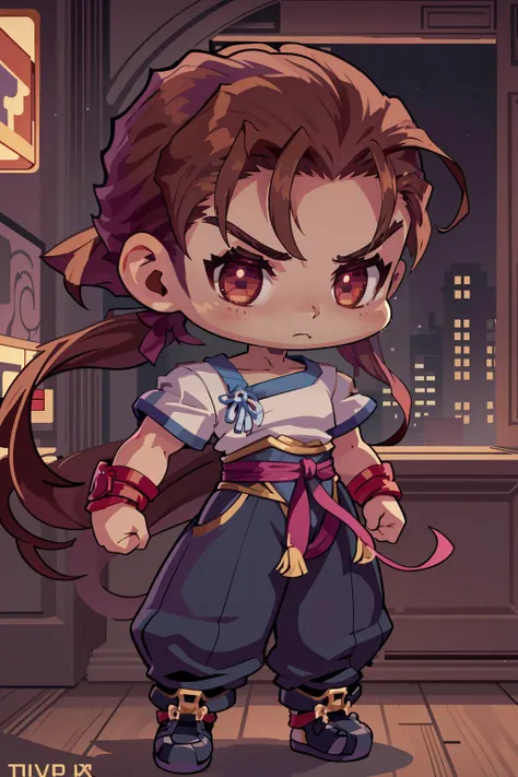 1boy, fei fong wong, (chibi, teenage boy, male:1.3), brown hair, ponytail, full body, (masterpiece) (best quality) (detailed) (8k)  (wallpaper) (cinematic lighting) (sharp focus) (intricate), (masterpiece:1.2) (best quality) (8k) (HDR) (cinematic lighting)<lora:fei_fong_wong_style_agnostic:1> <lora:cutemix6:1>