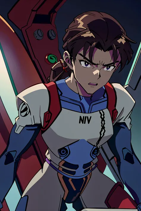 1boy, fei fong wong, (teenage boy, male:1.3), (eva pilot, wearing a plugsuit:1.5), brown hair, ponytail, full body, in NERV command center, (masterpiece) (best quality) (detailed) (8k) (wallpaper) (cinematic lighting) (sharp focus) (intricate), (masterpiece:1.2) (best quality) (8k) (HDR) (cinematic lighting)<lora:fei_fong_wong_style_agnostic:1><lora:evangelion_anime_style_offset:1>