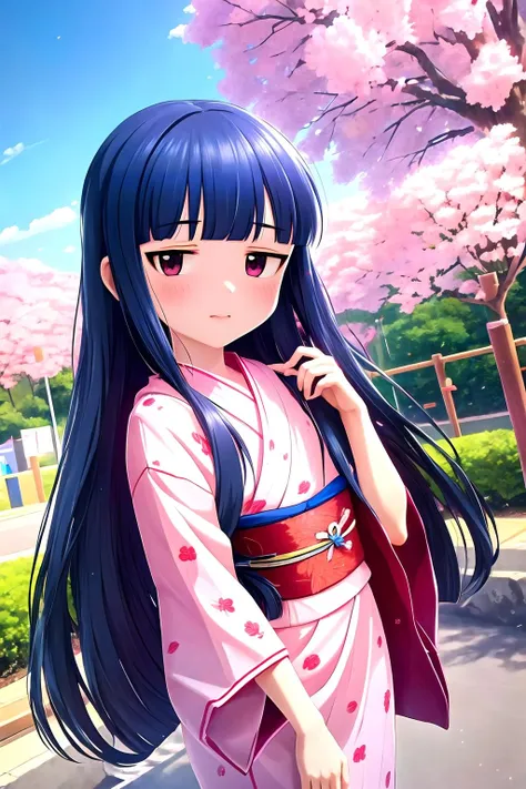 16k, highres, masterpiece, best quality, 
cinematic film still, 
a pinup of short girl, in a park, sakura,  in the daytime, dynamic pose, smile, detailed background, looking at viewer, 
BREAK
yukimi, ****.,long hair, blunt bangs, flat chest, (expressionless:1.1), 
japanese clothes, kimono,  detailed embroidery,     
 <lora:sajo_yukimi-v1:1>, 
shallow depth of field, vignette, highly detailed, high budget, bokeh, cinemascope, moody, epic, gorgeous,
film grain, grainy,