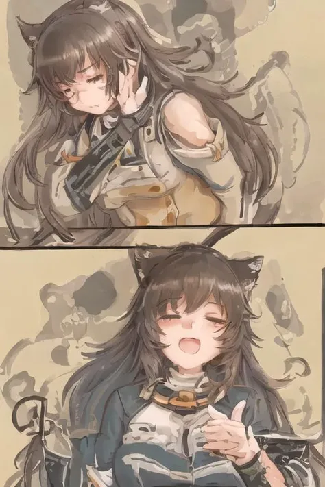 (atago (Embarrassed), cat ears. black hair, beautiful and cute face, Brown eyes,long hair, high quality, high resolution:1.3), 4k, masterpiece, 
1girl, <lora:drakeposting:1>, drakeposting, parody, meme,  comic,  simple background, upper body, closed eyes,