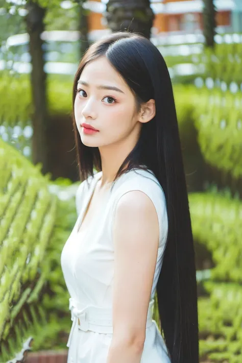 best quality, masterpiece, (photorealistic:1.4), Close up, 1 girl, upper body, Dress, long hair, <lora:Minji-01:1>