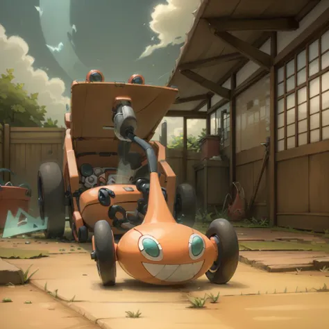 <lora:Rototech-20:1> ,rototech, green hologram aura , no humans, simple background,
lawnmower, garden, outdoors, blue sky,