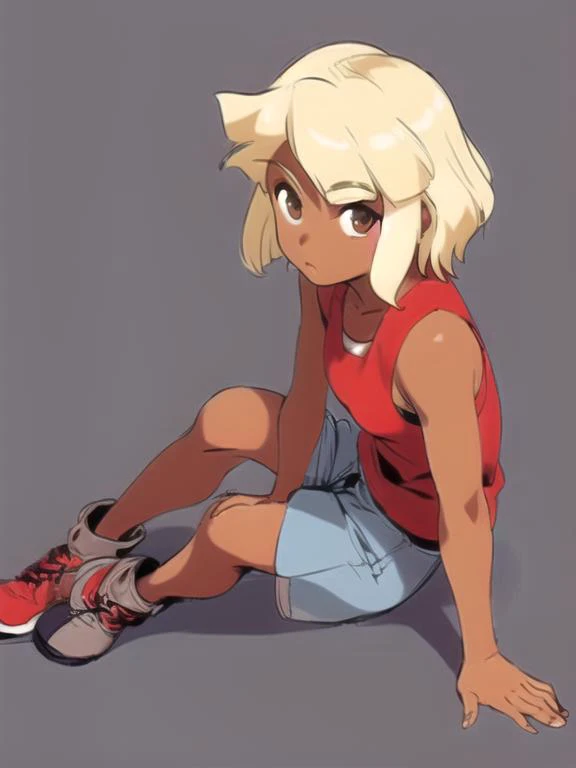 masterpiece, <lora:LisaVanetta002:0.7> <lora:add_detail:0.5>, <lora:noline:0.3>, <lora:boldline:-0.3>, LisaVanetta, 1girl, blonde hair, short hair, brown eyes, dark skin, <lora:superpers:0.3> super perspective, solo, simple background, looking at viewer, full body