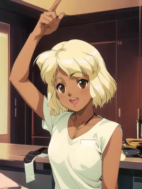 masterpiece, <lora:LisaVanetta002:0.7> <lora:add_detail:0.5>, <lora:noline:0.3>, <lora:boldline:-0.3>, LisaVanetta, 1girl, blonde hair, short hair, brown eyes, dark skin, drunk,