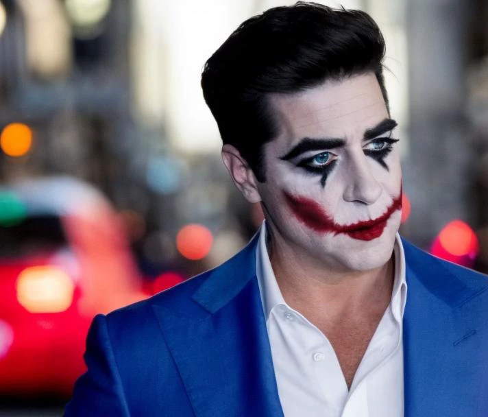 <lora:Jesse Watters (Fox News) - Trigger is Jessewatters Person:1> jessewatters person, closeup of jessewatters person doing the news gaystyle ((Wearing lipstick and eyeliner)))) ((joker makeup))