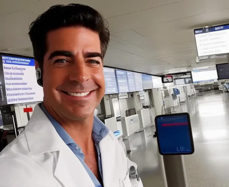 <lora:Jesse Watters (Fox News) - Trigger is Jessewatters Person:1> jessewatters person hanging out at a hospital in (((the airport termina))l where (((bizarre cyborg nurses implane micochips in brains)))