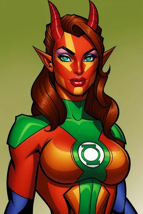 masterpiece, best quality, tiefling, 1girl, red skin, colored skin, horns, pointy ears, green lantern costume <lora:Green Lantern Costume_v1:1>, looking at viewer, upper body <lora:Tiefling_v1:0.8>