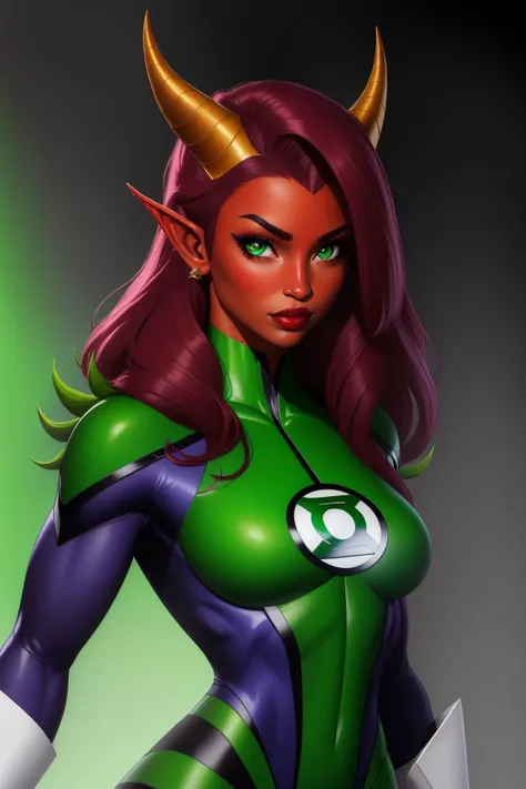 masterpiece, best quality, tiefling, 1girl, red skin, colored skin, horns, pointy ears, green lantern costume <lora:Green Lantern Costume_v1:1>, looking at viewer, upper body <lora:Tiefling_v1:0.8>