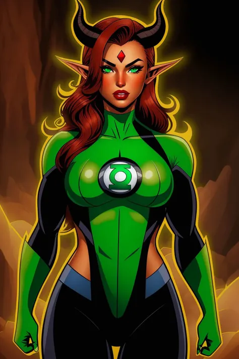 masterpiece, best quality, tiefling, 1girl, red skin, colored skin, horns, pointy ears, green lantern costume <lora:Green Lantern Costume_v1:1>, looking at viewer, upper body <lora:Tiefling_v1:0.8>