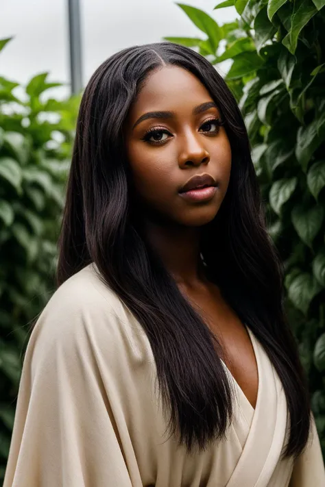 photo of beautiful (EPCh344ndr34:0.99), a woman with perfect hair, wearing Sepia Brown (robe:1.1),  (A contemporary rooftop farm, cultivating organic vegetables and herbs using innovative vertical farming techniques:1.1), (closeup), modelshoot style, (extremely detailed CG unity 8k wallpaper), professional majestic photography, (Leica M6 Camera), 24mm, exposure blend, hdr, faded, extremely intricate, High (Detail:1.1), Sharp focus, dramatic, soft cinematic light, (looking at viewer), (detailed pupils), 4k textures, elegant, ((((cinematic look)))), soothing tones, insane details, hyperdetailed, low contrast, (epicPhoto)