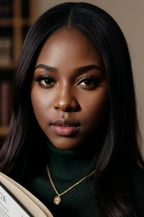photo of beautiful (EPCh344ndr34:0.99), a woman with perfect hair, wearing Olive Brown (turtleneck:1.1),  (A stylish, modern book café, filled with a variety of books and a cozy, inviting atmosphere:1.1), (closeup), modelshoot style, (extremely detailed CG unity 8k wallpaper), professional majestic photography, (Leica M6 Camera), 24mm, exposure blend, hdr, faded, extremely intricate, High (Detail:1.1), Sharp focus, dramatic, soft cinematic light, (looking at viewer), (detailed pupils), 4k textures, elegant, ((((cinematic look)))), soothing tones, insane details, hyperdetailed, low contrast, (epicPhoto)