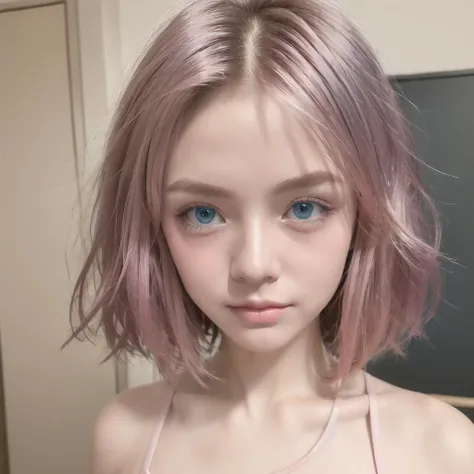 wowo,1girl,solo,blue eyes,(pink hair:1.2),upper body,school uniform,blonde hair,bangs,<lora:wowo:0.5>,