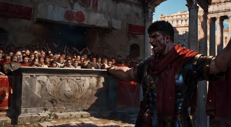 <lora:ARWromanarmy:1.2>
(speech cutscene: 1.2), (roman mob shouting and screaming), (public speaking: 1.2) (one man speaking: 1.2), outdoors, (low key), (roman salute)
ultra realistic 8k cg, clean, masterpiece, professional artwork, famous artwork, cinematic lighting <lora:epi_noiseoffset2:1> <lora:more_details:0.5>