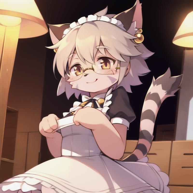 A close up of a cat in a dress and a lamp - SeaArt AI